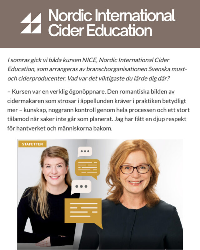 Did you know that NICE, our cider education program, recently got a shout out in @beernews.se?You too can be like Sanna and Elke. You can take the NICE Essentials course. It's very nice. It's happening August 10-14 at SLU Alnarp.Spots still available at early bird pricing until June 1.Visit svensmustocider.se/utbildningar or see link in bio for info and registration link..
.
.
.
.
.
#cidereducation #cider #swedishcider #nordic cider